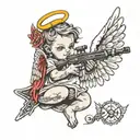angel baby with devil wings holding a ak 47 bullet tattoo design idea