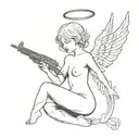 angel baby with devil wings holding a ak 47 bullet tattoo design idea