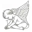 angel baby with devil wings holding a ak 47 bullet tattoo design idea