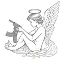 angel baby with devil wings holding a ak 47 bullet tattoo design idea
