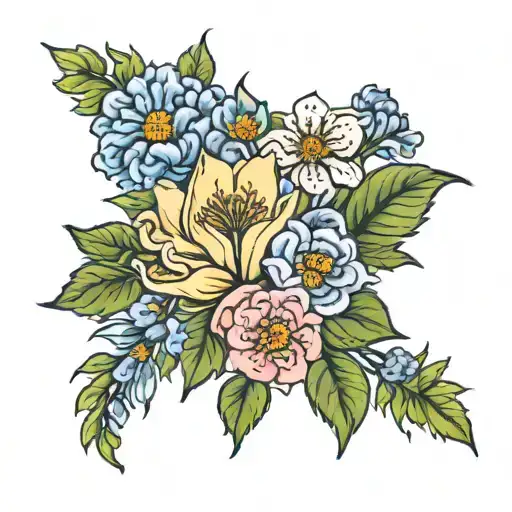 birth flower bouquet may, June, August, September  tattoo design idea