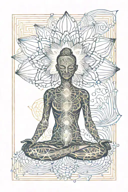 Meditating on lotus flower with dna turning into binary code tattoo design idea