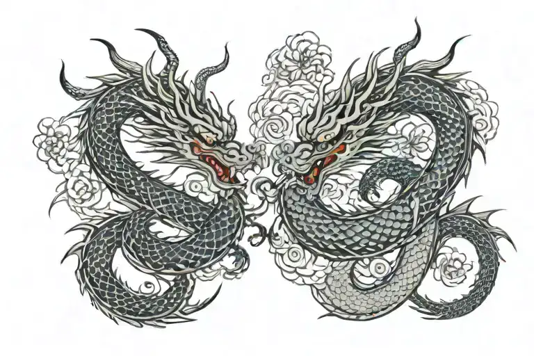 Two dragons are striving for each other side tattoo design idea