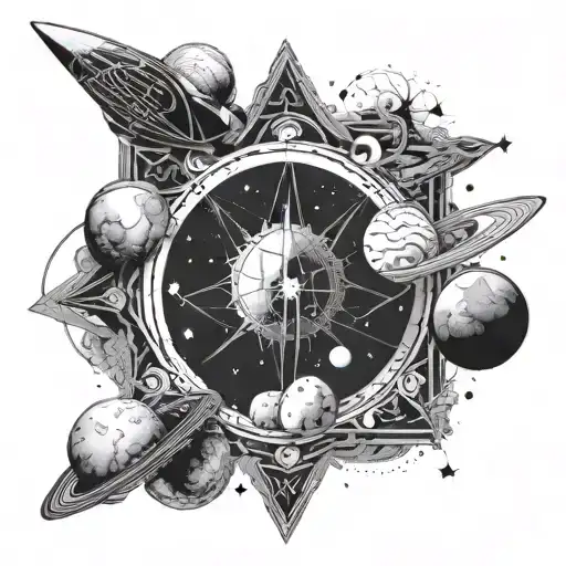a combination of religion, space and science  tattoo design idea