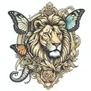 lion, mirror reflection, snake, butterfly  tattoo design idea