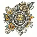 lion, mirror reflection, snake, butterfly  tattoo design idea