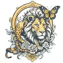 lion, mirror reflection, snake, butterfly  tattoo design idea