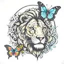 lion, mirror reflection, snake, butterfly  tattoo design idea