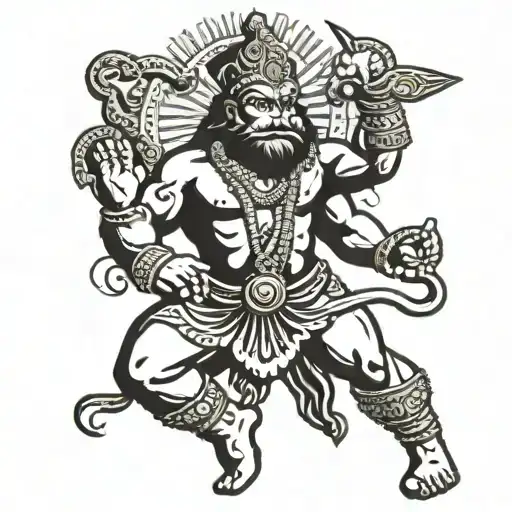 half trishul and half hanuman gada tattoo design idea