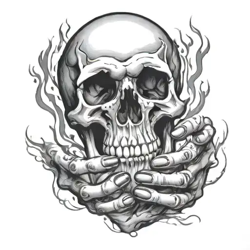 skull hand print tattoo design idea
