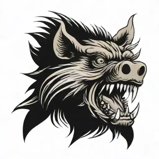 boar head angry tattoo design idea