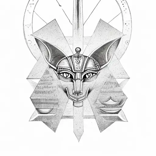 Anubis with ankh and all-seeing eye of ra inside pyramid  tattoo design idea
