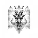 Anubis with ankh and all-seeing eye of ra inside pyramid  tattoo design idea