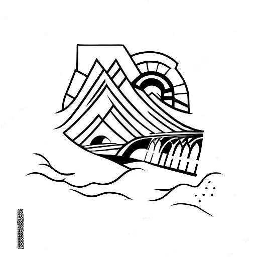 Almada cityscape with a silhouette of the Ponte 25 de abril tattoo design idea