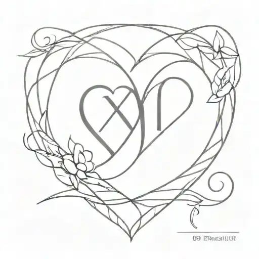 A minimalist tattoo of your wife, daughter, and son's initials intertwined in a heart shape, symbolizing your love for your family tattoo design idea