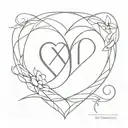 A minimalist tattoo of your wife, daughter, and son's initials intertwined in a heart shape, symbolizing your love for your family tattoo design idea
