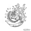 squirell acorn tree tattoo design idea