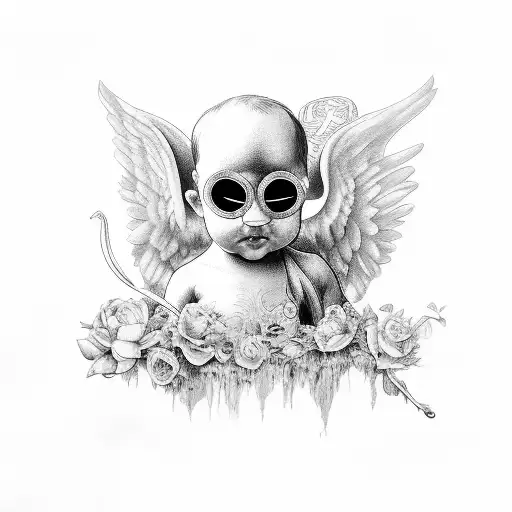 cherub covering his eyes tattoo design idea