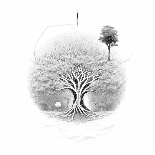 tree of life with the word Pinch tangled in the roots tattoo design idea