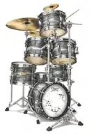 A realistic drum set with intricate details and shading tattoo design idea