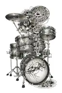 A realistic drum set with intricate details and shading tattoo design idea