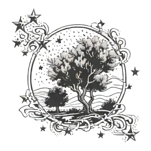 olive trees, stars, alcon tattoo design idea