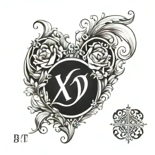 Combine the initials of your sons' birt date XXVI . VII . MM || IV . II. MMVI I into a heart-shaped design tattoo design idea