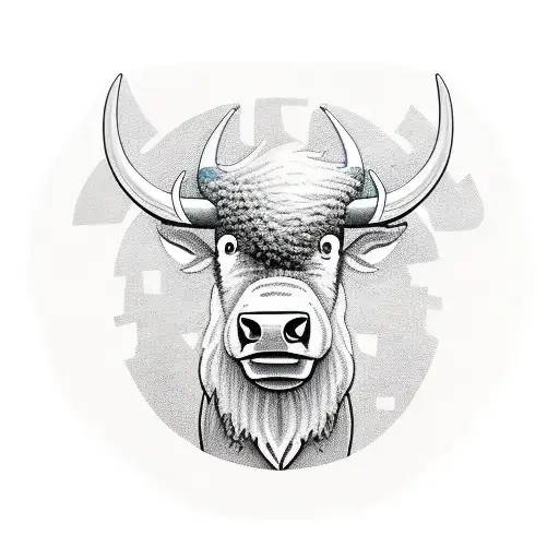 cartoon bison sitting in folding chair backwards, drinking an old fashioned cocktail tattoo design idea