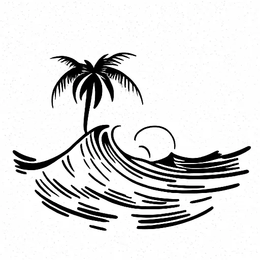 ocean wave and palm tree tattoo design idea