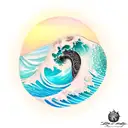 ocean wave and palm tree tattoo design idea