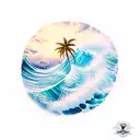 ocean wave and palm tree tattoo design idea
