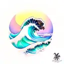 ocean wave and palm tree tattoo design idea
