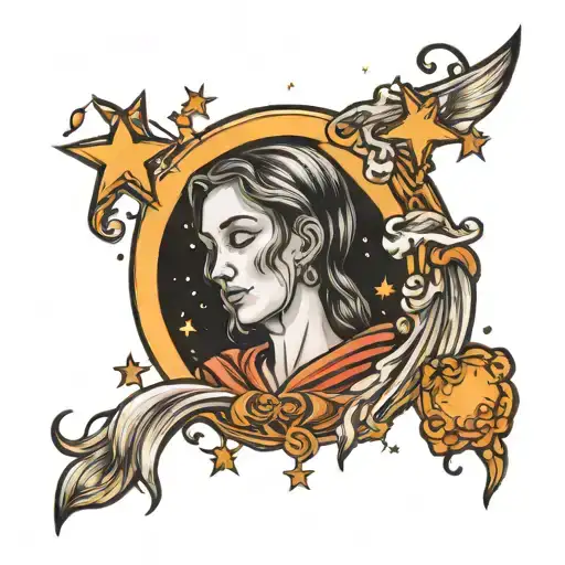 crying saint, moon and stars tattoo design idea