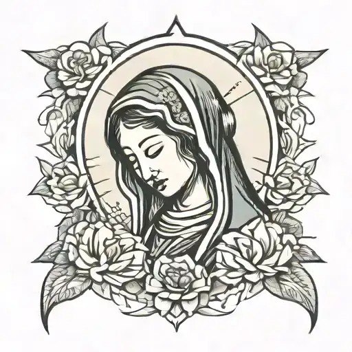 virgin mary crying, moon tattoo design idea