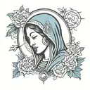 virgin mary crying, moon tattoo design idea