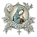 virgin mary crying, moon tattoo design idea