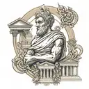 A neotraditional tattoo of an ancient Greek philosopher surrounded by architectural elements, symbolizing the client's love for history, art, and architecture tattoo design idea