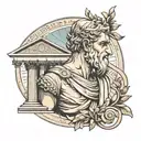 A neotraditional tattoo of an ancient Greek philosopher surrounded by architectural elements, symbolizing the client's love for history, art, and architecture tattoo design idea
