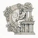 A neotraditional tattoo of an ancient Greek philosopher surrounded by architectural elements, symbolizing the client's love for history, art, and architecture tattoo design idea