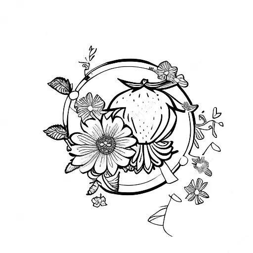 strawberries cherries and angel's kiss in spring tattoo design idea