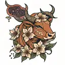 cherry blossoms and taurus constellation tattoo design idea