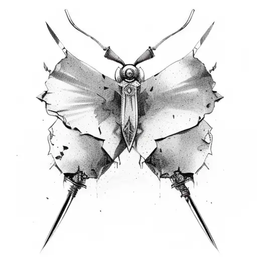 Broken butterfly in sword  tattoo design idea