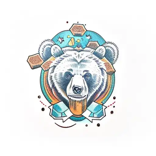Bear eating honey from the honeycomb tattoo design idea