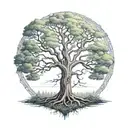 nordic ash tree yggdrasil in center forest in background tattoo design idea