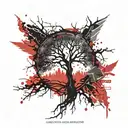 nordic ash tree yggdrasil in center forest in background tattoo design idea