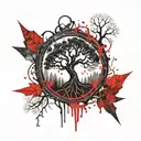 nordic ash tree yggdrasil in center forest in background tattoo design idea