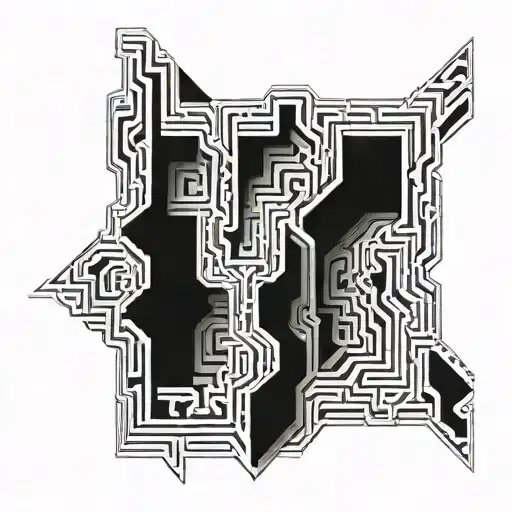 An abstract geometric pattern resembling a maze, reflecting the complexity and challenges of navigating life's journey alone tattoo design idea