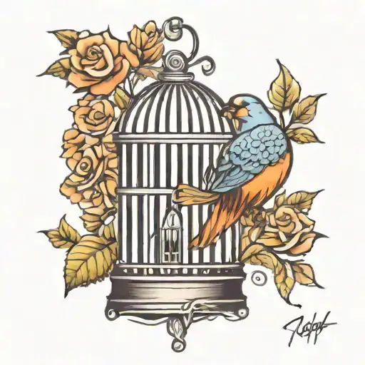 bird cage with door open tattoo design idea