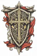 SERVIAM with byzantine cross on a shield engraved tattoo design idea