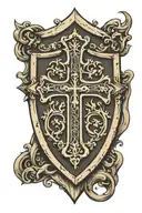 SERVIAM with byzantine cross on a shield engraved tattoo design idea